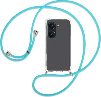Produktbild von Handykette Backcover-Schutzhülle mit Band (Metall silberfarben) für Asus Zenfone 9 / Zenfone 10 (5.9'') - türkis