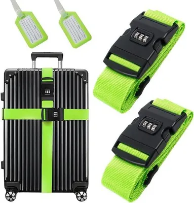 Produktbild von Famanu Kofferbanden Verstellbare Reisetasche mit 2 Kofferanhängern - Grün