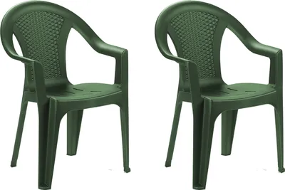 Image de lot de 2 chaises empilables en plastique aspect rotin vert Ischia