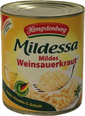 Produktbild von Hengstenberg Mildessa Wein Sauerkraut in der Dose vegan 810g