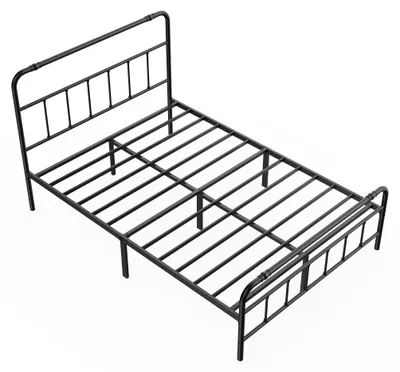 Produktbild von QEENTOE Metallbett 140x200 cm mit Kopfteil und Lattenrost, Bettrahmen aus Metall, Bettgestell Doppelbett für Schlafzimmer und Gästezimmer, Schwarz