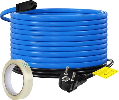 Image de Câble chauffant Ikodm, 8 mètres, 136W, avec thermostat automatique, indice de protection IP68, câble de protection contre le gel, pour chauffage de tuyaux, idéal pour les canalisations d'eau, inclut 10 mètres de ruban