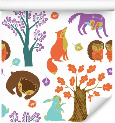 Obrázok produktu pre 10m VLIES WALLPAPER rolka lesná škôlka líšky medvede chrobáky stromy XXL