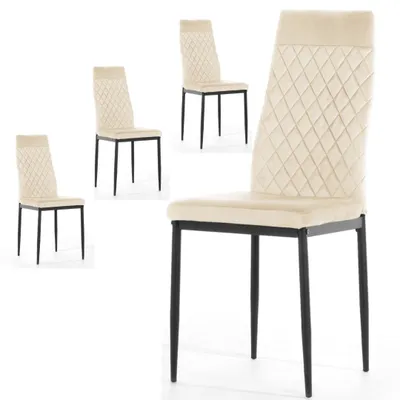 Produktbild von 4er Set Esszimmerstühle "Valva Caro" Samt Beige | Polsterstühle mit Rautensteppung | Elegantes Stuhl-Set für Esszimmer & Küche