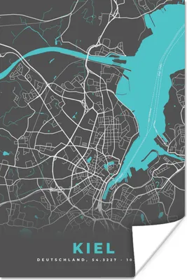 Produktbild von MuchoWow® Poster Karte - Stadtplan - Kiel - Deutschland - Blau 60x90 cm - Wanddekoration