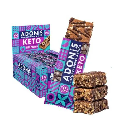Produktbild von Adonis Keto Protein-Riegel Haselnuss Crunch & Schokolade | 16x 45g | Keto Snacks | Vegan & 100% natürlich | Low Carb Bar und Low Sugar Snack |