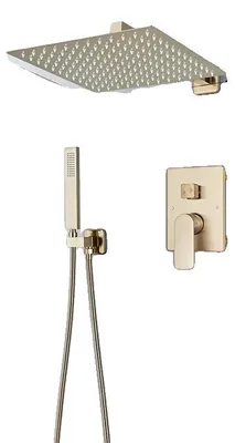Produktbild von Duscharmatur-Set, gebürstetes Gold, Regenduschkopf