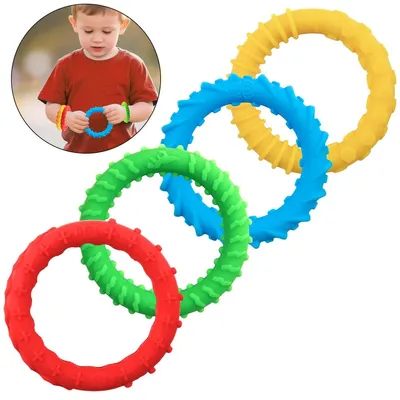 Produktbild von 4er-Set Sensorisches Stressabbau-Armband aus Silikon,Elastisches Textur-Armband für Kinder & Erwachsene,Sensory Kauen Armbänder für Stressabbau