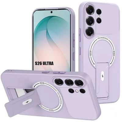 Image de Coque pour Samsung Galaxy S26 Ultra, Silicone Souple avec Cercle Magnétique et Support - Violet