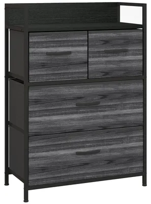 Immagine prodotto di Comodino con 4 cassetti rivestiti in tessuto - Stile industriale | Colore: Nero | Dimensioni: 60x29x85 cm