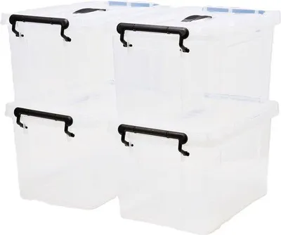 Zdjęcie produktu dla Zestaw przezroczystych pojemników z pokrywką i uchwytem, 35 l, 53 x 39 x 25 cm, do domu i łazienki