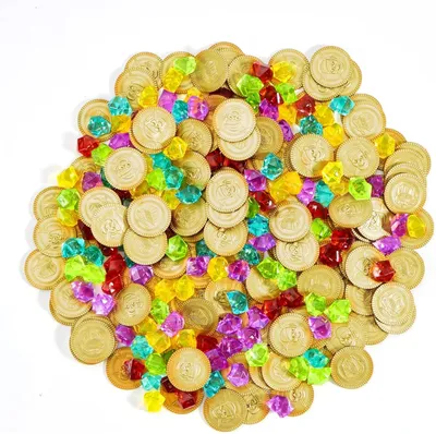 Imagen del producto de Juego de cofres del tesoro con 80 monedas de pirata y 80 gemas de colores, un set de 160 piezas, para niños