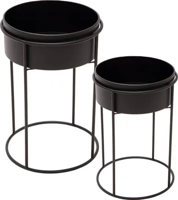 Produktbild von Metall Blumentopf in schwarz auf Ständer - Rund im 2er Set - Ø ca. 26 / 21 cm