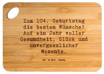 Produktbild von Mr. & Mrs. Panda Holzbrett Spruch 104. Geburtstag Glückwünsche - Transparent - Geschenk, Geburtstagserinnerungen, Schneidebrett, Geburtstagswünsche, schneidbrett, Brett