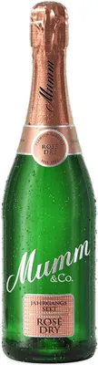 A bottle of Mumm & Co. Jahrgangssekt Rosé Dry sparkling wine.