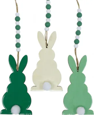 Produktbild von Holz Osterhasen Anhänger Set 3St - Frühlingsdeko, 3 Stück