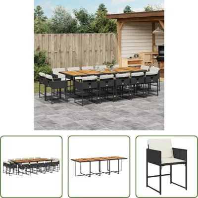 Produktbild von The Living Store 15-tlg. Garten-Essgruppe mit Kissen Schwarz Poly Rattan