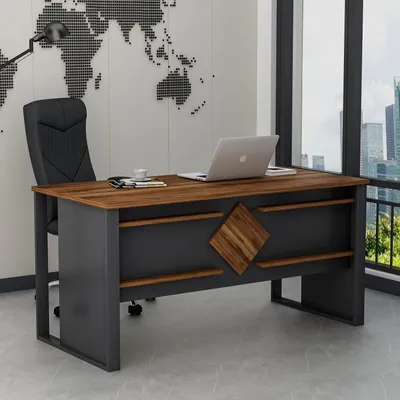 Immagine prodotto di HOMIDEA BOSS, scrivania 150 x 72 x 75,6 cm - Scrivania moderna per casa o ufficio - Rovere/Antracite