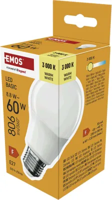 LED žárovka Basic A60 / E27 / 8,8 W (60 W) / 806 lm / teplá bílá