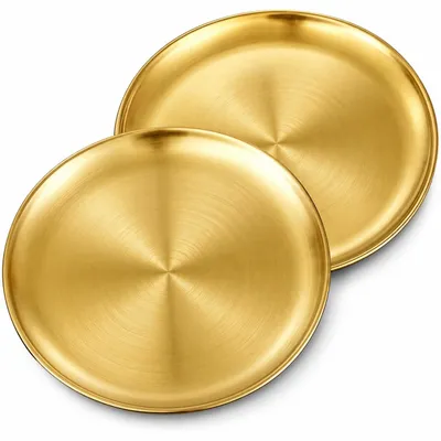 2er-Set runde Serviertabletts, 30 cm, Gold, Edelstahl