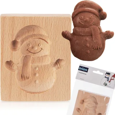 Image de Orion | Moule à biscuits en bois - 11x9,5 cm - Motif bonhomme de neige - Réutilisable - Pour biscuits et pain d'épice