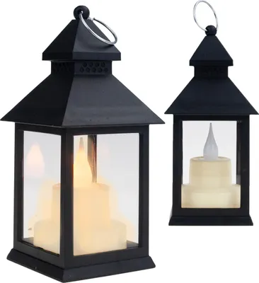 Zdjęcie produktu dla Tg73372-2 Lampion Latarenka Led Latarnia Ze Świeczką Na Baterie Czarny Ruchomy Płomień
