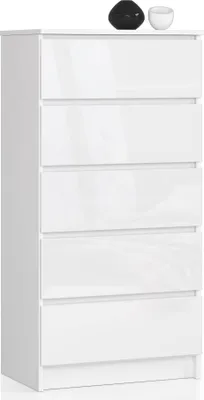 Produktbild von BDW Hochglanz Kommode, 5 Schubladen, Schlafzimmer, 60x121, weiß