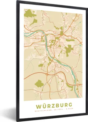 Produktbild von MuchoWow® Gerahmtes Poster Karte - Würzburg - Jahrgang - Karte 60x90 cm - Poster mit Schwarzem Bilderrahmen Wandposter Rahmen Foto Bilder - Kunst