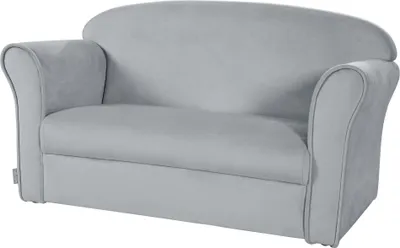 Zdjęcie produktu dla roba sofa dziecięca "Lil Sofa" z podłokietnikami, wygodna sofa dziecięca pokryta srebrno-szarym aksamitnym materiałem