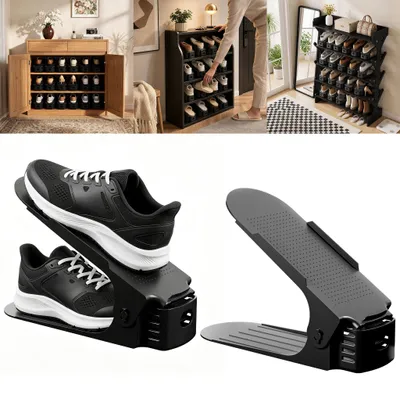 Produktbild von TANYEAR 20 Stück höhenverstellbare Schuhstapler, Doppelschicht Schuhregal aus PP, rutschfester Schuhorganizer, Schwarz