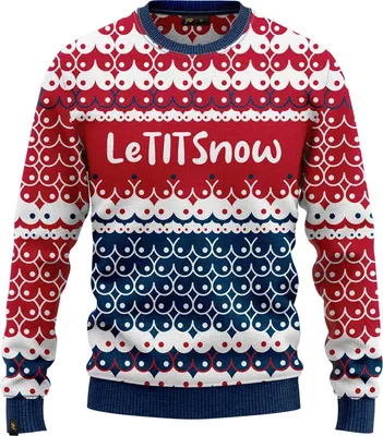Obrázek produktu pro JAP Christmas Ošklivý vánoční svetr LeTITSnow - 100% recyklovaný - Uni pro ženy i muže - Červená - Velikost 4XL