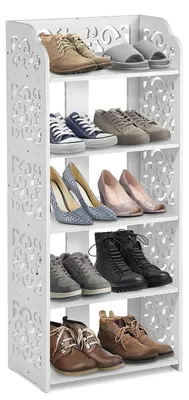 Produktbild von Schuhregal Weiß 5 Ebenen Hohl Geschnitzt Multifunktional Platzsparend PVC
