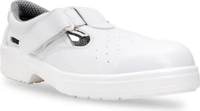 A white safety sandal is shown against a white background.