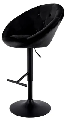 Produktbild von Höhenverstellbarer Barhocker mit Lehne London, gepolstert mit Samtbezug, drehbar 360°, Farbe: schwarz, Gestellfarbe: schwarz