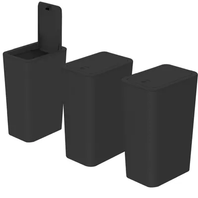 Productafbeelding van Badkamerprullenbakken, 10 liter met deksel, 3 stuks, zwart