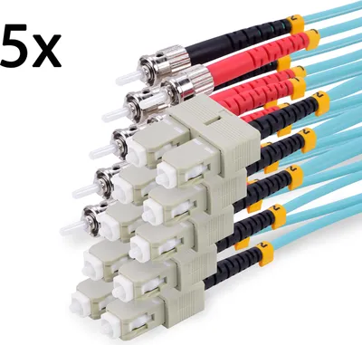Produktbild von TPFNet 5er LWL Patchkabel, 50/125µm, OM3-Faser, Duplex ST/SC, türkis, 10m