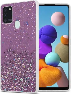 Produktbild von Cadorabo Hülle für Samsung Galaxy A21s Schutz Hülle in Lila Handyhülle TPU Etui Glitter Cover Case Glitzer
