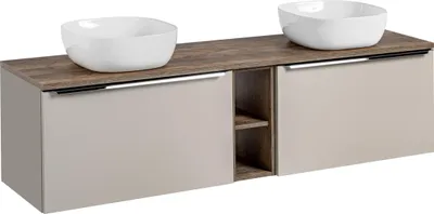 Immagine prodotto di Mobile Bagno 180 Cm Grigio Con Piano In Rovere Santa Fe + 2 Lavabi