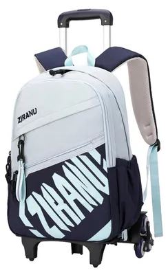 Image de Sac à dos à roulettes pour adolescents et enfants, dimensions : 47 x 30 x 18 cm, couleur : bleu