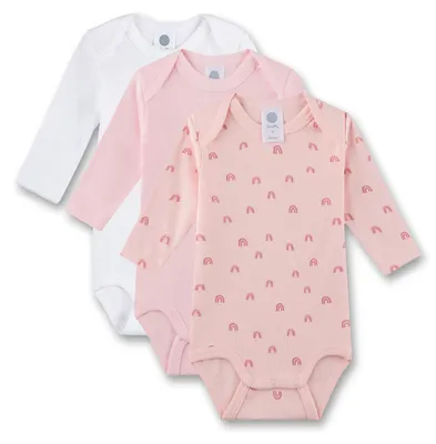 Productafbeelding van Sanetta meisjesbody, lange mouwen, roze, regenboogprint | 3-delige set babybodies