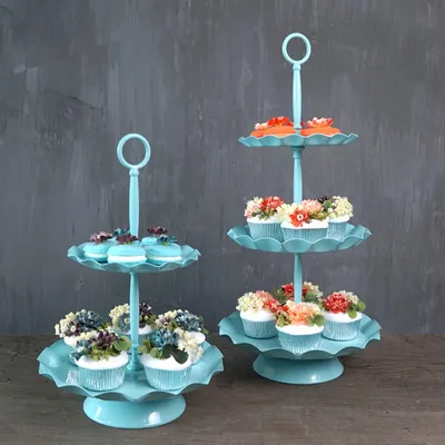 Productafbeelding van 2 / 3 Ters Blauwe taartstandaard voor cupcakes, geschikt voor verjaardagen, bruiloften, feesten, presentatie en decoratie - 3 stuks