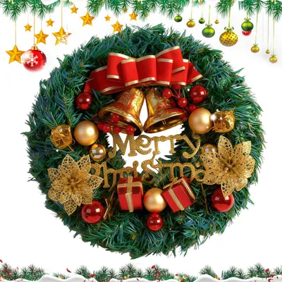 Weihnachtskranz 30 cm, Doppelglocken, künstlich, rot-gold, Türdeko