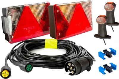 Produktbild von Lichtset: ASPÖCK Rücklichter + ASPÖCK Seitenmarkierungsleuchten + MANTES 4,5m 7PIN Kabelbaum + Schnellverbinder