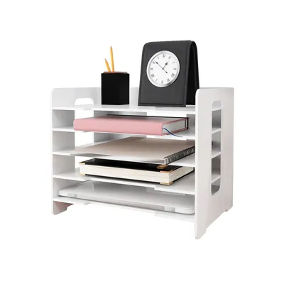 Produktbild von Bücherregal 5 Fächer Ablagekorb Dokumentenablage Briefablage Schreibtischregal Organizer Weiß