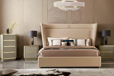 Produktbild von Designer Schlafzimmer Bett 2x Nachttische Kommode 4tlg. Set Neu 180x200cm neu