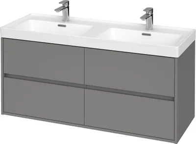 Produktbild von BADLAND Badmöbel Set Badezimmerschrank mit Keramikwaschbecken, 4-Schubladen CREA 120 Grau Matt