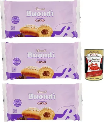 Produktbild von Bauli, Buondì Cacao, gebackener Kuchen snack mit Kakaocreme abgepackte Snacks 3x 258g Frühstück + Italian Gourmet polpa 400g