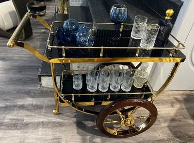Luxus Trolley Servierwagen Gold Braun Schwarz