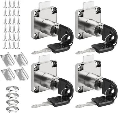 Zdjęcie produktu dla Zamek meblowy, 22 mm, 4 sztuki, stal nierdzewna, z kluczem, do szaf