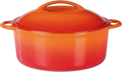 Image de Casserole avec couvercle, en fonte, de couleur orange/crème - diamètre 24 cm